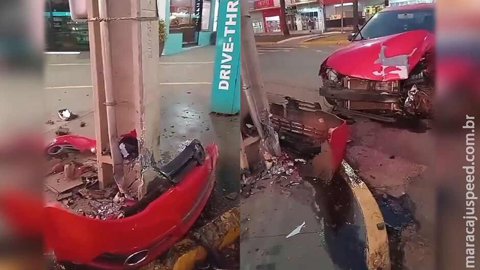 Motorista bate carro em poste e abandona o veículo em Ribas do Rio Pardo Motorista bate carro em poste e abandona o veículo em Ribas do Rio Pardo