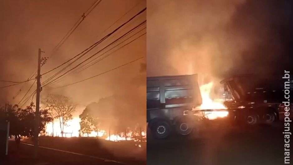Terreno baldio pega fogo e quase atinge carreta de combustível no Jardim Monte Alegre Terreno baldio pega fogo e quase atinge carreta de combustível no Jardim Monte Alegre