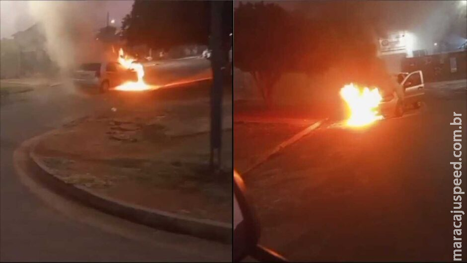 Carro pega fogo e motorista se desespera no Colibri Carro pega fogo e motorista se desespera no Colibri