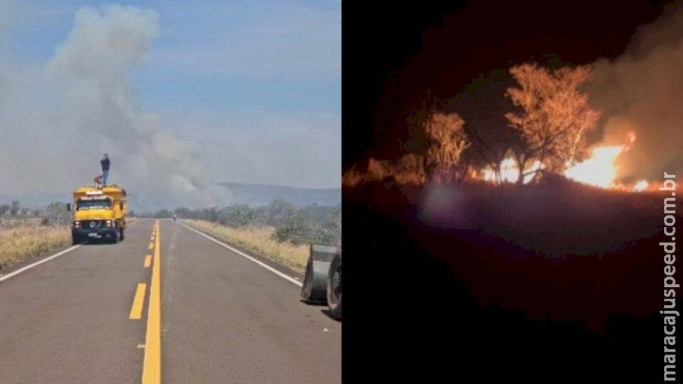Com novo foco, bombeiros seguem em combate a incêndio de reserva em São Gabriel do Oeste Com novo foco, bombeiros seguem em combate a incêndio de reserva em São Gabriel do Oeste