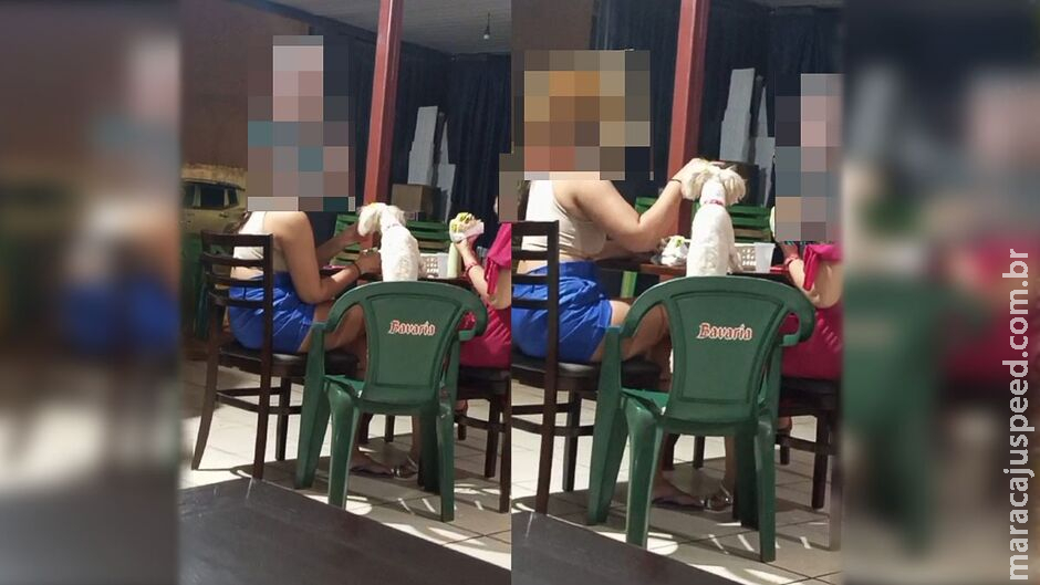 Comendo na mesa, cachorro é flagrado lambendo potes de molho em lanchonete no Aero Rancho Comendo na mesa, cachorro é flagrado lambendo potes de molho em lanchonete no Aero Rancho