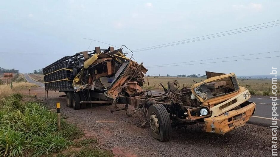 Motorista fica ferido e caminhão destruído após acidente com carreta na MS-338, em Bataguassu Motorista fica ferido e caminhão destruído após acidente com carreta na MS-338, em Bataguassu