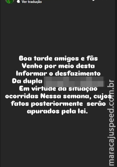 Cantor desfaz dupla após parceiro ser acusado de agressão contra o filho em Campo Grande Cantor desfaz dupla após parceiro ser acusado de agressão contra o filho em Campo Grande