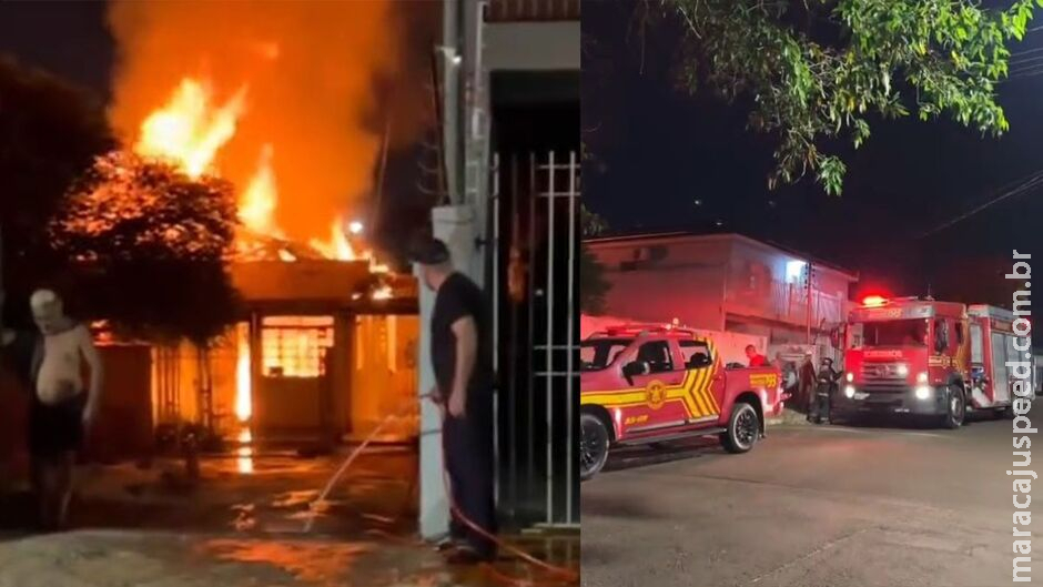 Incêndio destrói casa e família perde tudo no Amambaí Incêndio destrói casa e família perde tudo no Amambaí