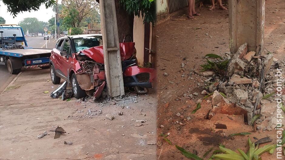 Motorista bate em poste e foge no Jardim