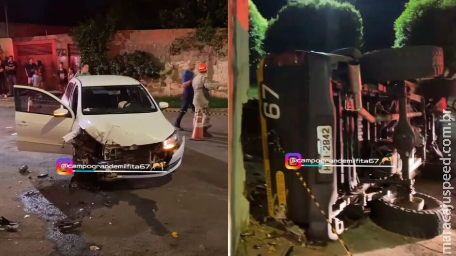 Caminhonete tomba em acidente com carro na Vila Nhanhá Caminhonete tomba em acidente com carro na Vila Nhanhá