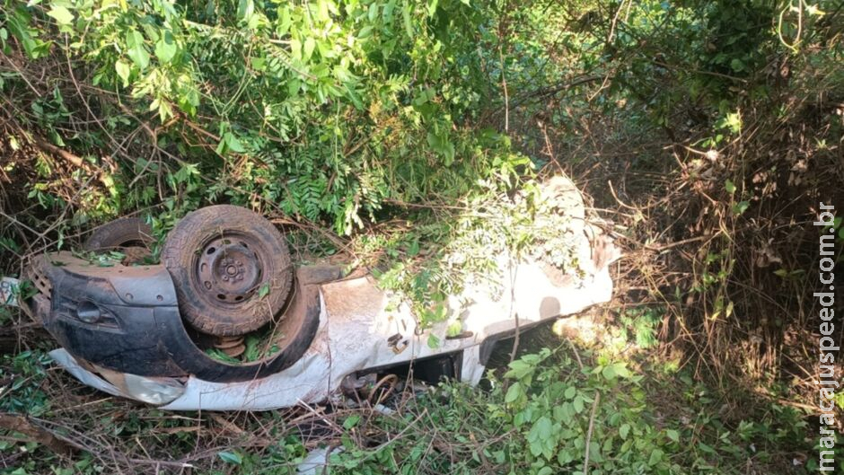 Motorista capota carro ao desviar de capivaras na BR-060, em Paraíso das Águas Motorista capota carro ao desviar de capivaras na BR-060, em Paraíso das Águas