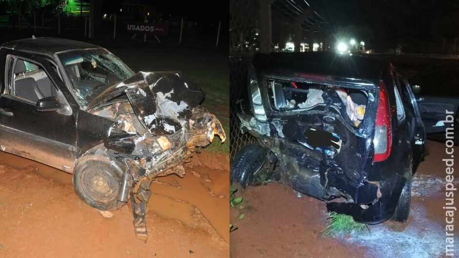 Quatro pessoas ficam feridas e carros destruídos em batida em Chapadão do Sul Quatro pessoas ficam feridas e carros destruídos em batida em Chapadão do Sul