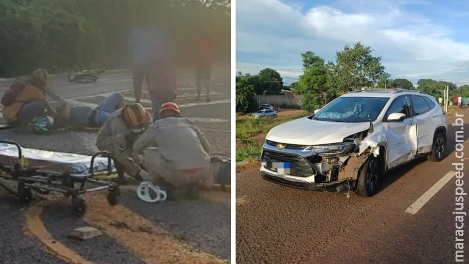 Batida entre carro e moto deixa jovem com fratura exposta na BR-262, em Anastácio Batida entre carro e moto deixa jovem com fratura exposta na BR-262, em Anastácio