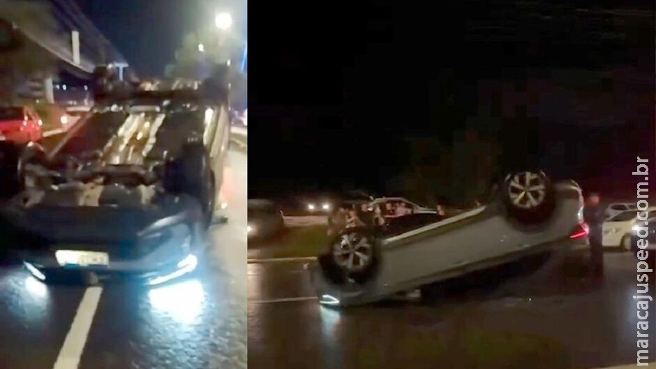 Carro tomba em noite chuvosa e deixa dois feridos nos Altos da Afonso Pena Carro tomba em noite chuvosa e deixa dois feridos nos Altos da Afonso Pena