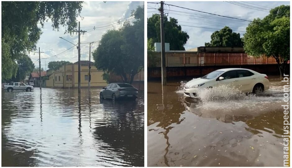 Chuva rápida alaga ruas e gera transtornos em Aquidauana