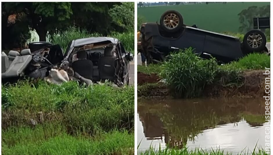 Corolla parte ao meio e Hilux capota após batida na BR-163, em Mundo Novo Corolla parte ao meio e Hilux capota após batida na BR-163, em Mundo Novo