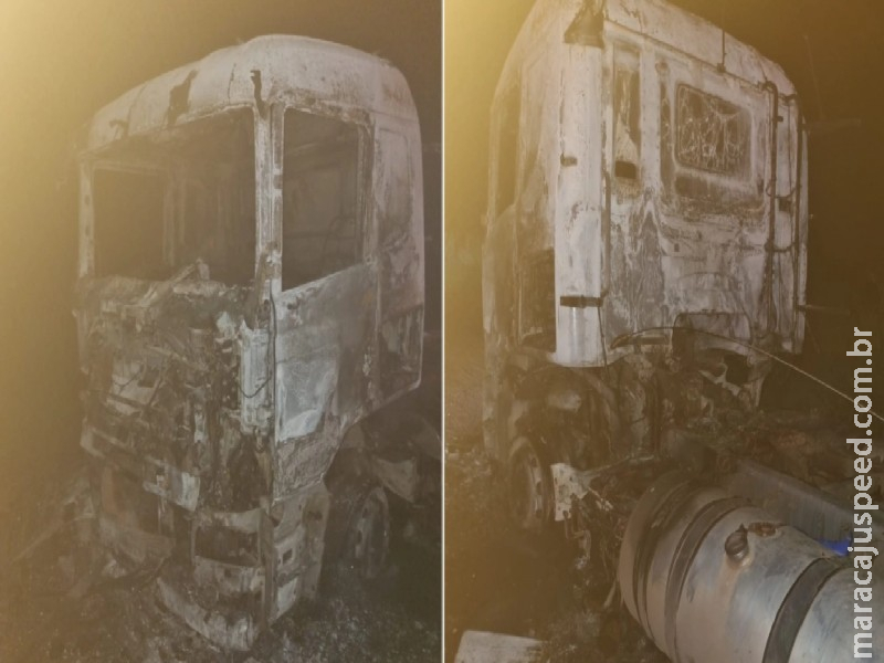 Mais um: Cabine de caminhão é destruída ao pegar fogo em curto-circuito na BR-376 Mais um: Cabine de caminhão é destruída ao pegar fogo em curto-circuito na BR-376