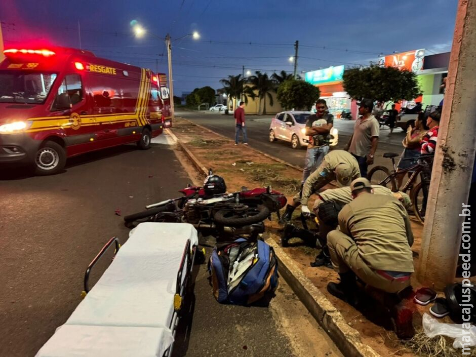 Motocicleta invade contramão, provoca acidente e dois ficam feridos em Nova Andradina Motocicleta invade contramão, provoca acidente e dois ficam feridos em Nova Andradina