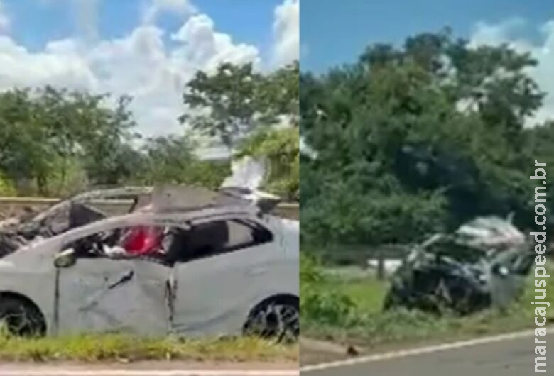 Carro bate em guard-rail na BR-163 e duas pessoas ficam feridas Carro bate em guard-rail na BR-163 e duas pessoas ficam feridas