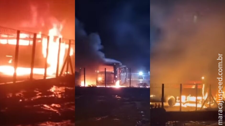 Incêndio destrói ônibus de transporte de trabalhadores de frigorífico em Sidrolândia Incêndio destrói ônibus de transporte de trabalhadores de frigorífico em Sidrolândia