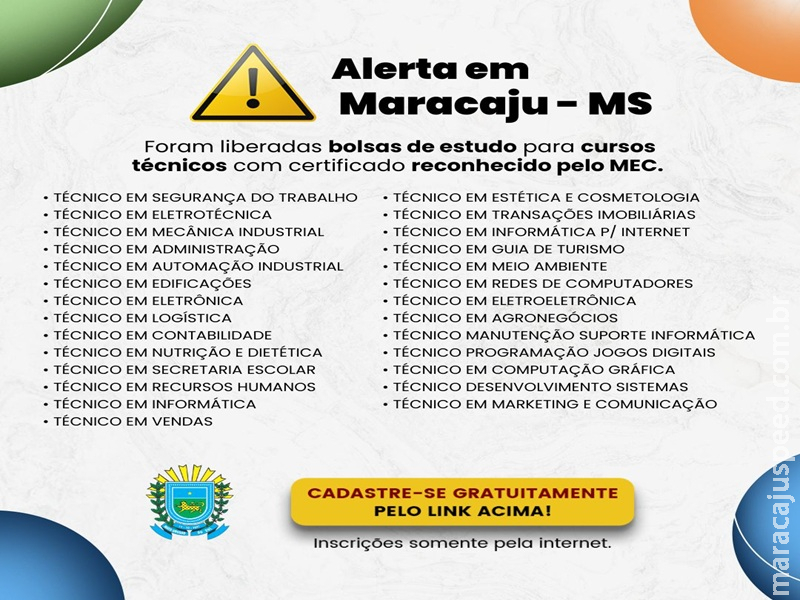 MARACAJU - MS ABERTAS AS INSCRIÇÕES PARA CURSOS TÉCNICOS