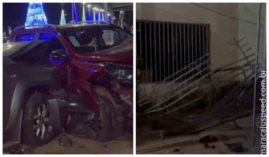 Motorista perde controle em rotatória, destrói carros e portão de comércio em Aquidauana Motorista perde controle em rotatória, destrói carros e portão de comércio em Aquidauana