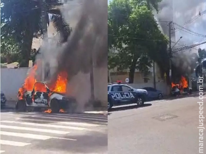 Carro pega fogo na região central de Campo Grande e mobiliza bombeiros Carro pega fogo na região central de Campo Grande e mobiliza bombeiros