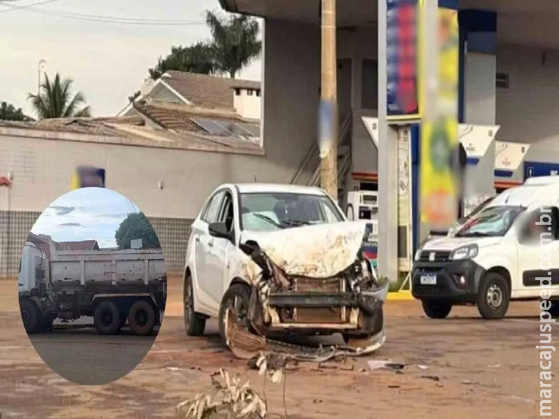 Motorista desmaia após batida com caminhão em cruzamento de São Gabriel do Oeste