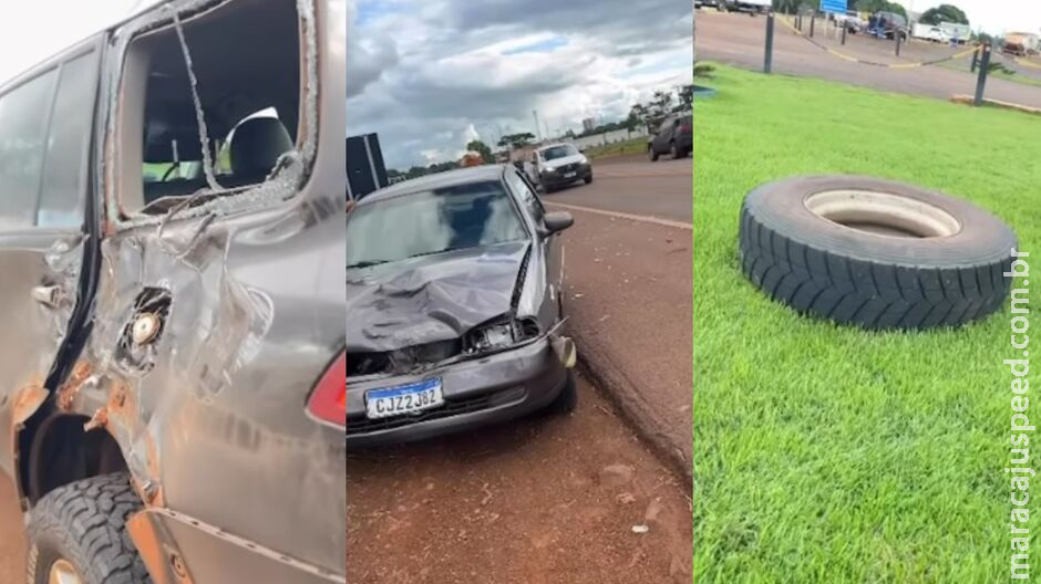 Roda de caminhão se solta e acerta carros na BR-060, em Sidrolândia Roda de caminhão se solta e acerta carros na BR-060, em Sidrolândia