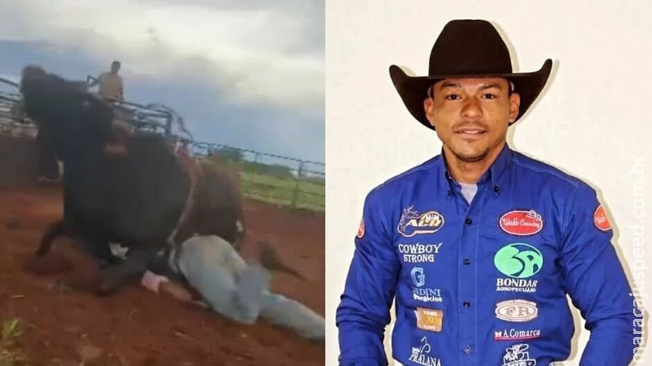 Touro cai em cima de peão durante treino em Cassilândia Touro cai em cima de peão durante treino em Cassilândia