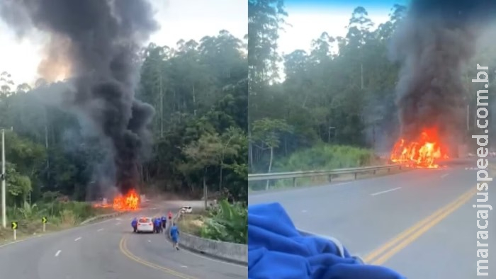 Batida entre carro, carreta e ônibus mata 2, fere 12 e fecha a BR-280 Batida entre carro, carreta e ônibus mata 2, fere 12 e fecha a BR-280