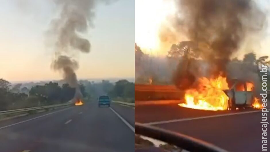 Carro pega fogo e fica completamente destruído na BR-262 (vídeo) Carro pega fogo e fica completamente destruído na BR-262 (vídeo)