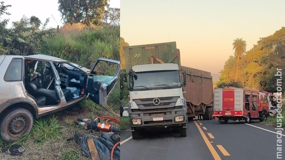 Motorista fica gravemente ferido após batida entre carro e carreta na MS-223, em Costa Rica Motorista fica gravemente ferido após batida entre carro e carreta na MS-223, em Costa Rica