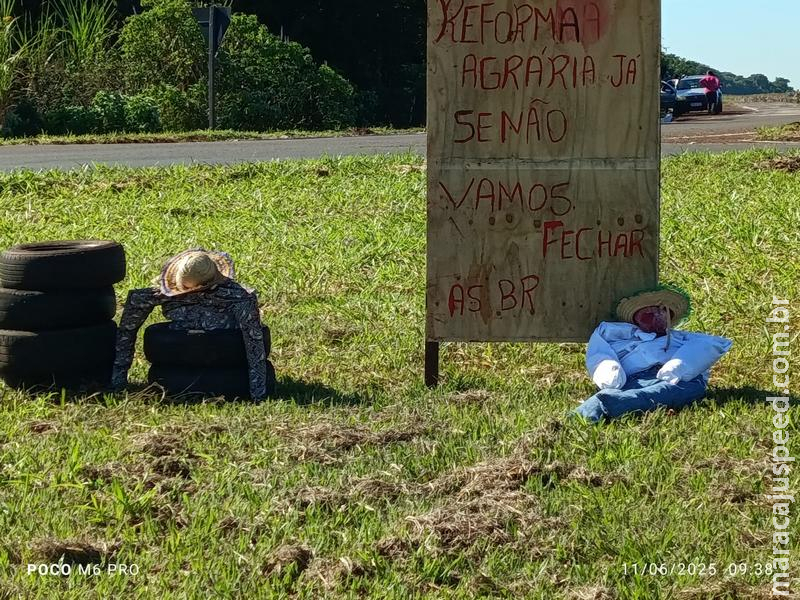 “Reforma Agrária Já!”: Acampamento Cachoeira protesta em Maracaju e ameaça fechar BR-267 e MS-162