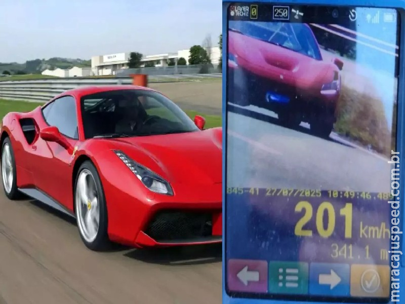 Ferrari é flagrada a 201 km/h em rodovia no interior de SP