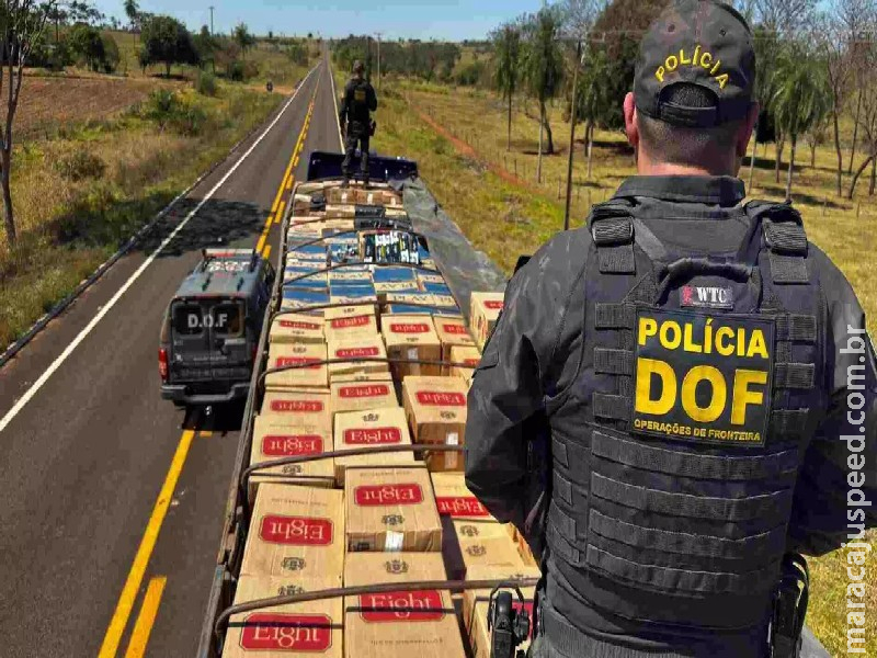 Carreta com mais de 12 mil pacotes de cigarros paraguaios é apreendida na MS-274 em Angélica Carreta com mais de 12 mil pacotes de cigarros paraguaios é apreendida na MS-274 em Angélica