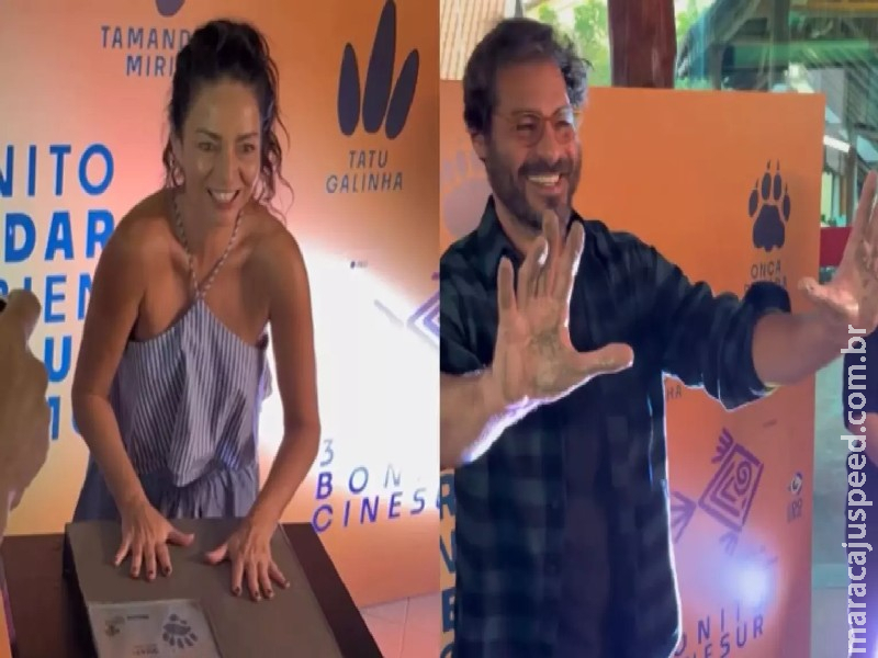 Cláudia Ohana e Thiago Lacerda assinam calçada da fama de MS com patas de animais