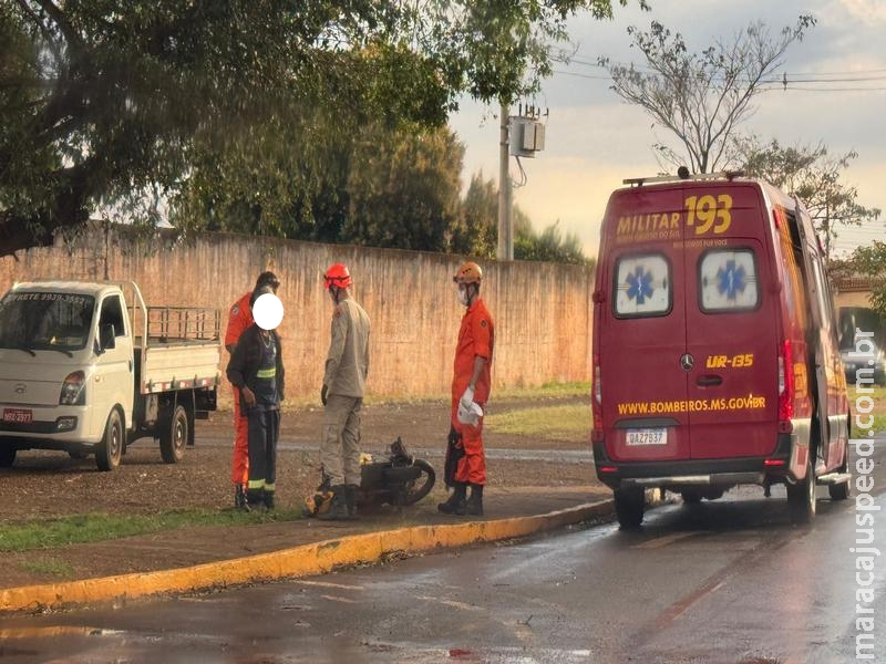 Motociclista se acidenta, recusa atendimento dos Bombeiros e tem veículo apreendido em Maracaju