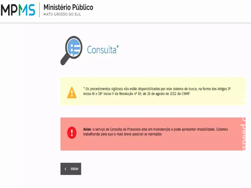 MPMS deixa sistema de consulta a procedimentos fora do ar para ‘manutenção’ MPMS deixa sistema de consulta a procedimentos fora do ar para ‘manutenção’