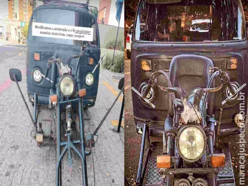 Moto misturada com Kombi: De fora, veículo diferentão estaciona em Campo Grande Moto misturada com Kombi: De fora, veículo diferentão estaciona em Campo Grande