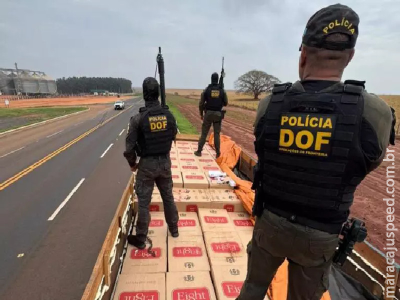 Carreta com contrabando de cigarros avaliado em R$ 1,4 mi é interceptada na BR-487 Carreta com contrabando de cigarros avaliado em R$ 1,4 mi é interceptada na BR-487