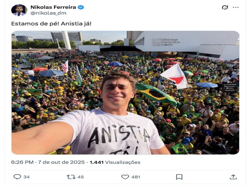 Direita faz ato pró-anistia na Esplanada dos Ministérios em Brasília Direita faz ato pró-anistia na Esplanada dos Ministérios em Brasília