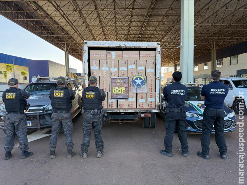 DOF e Receita Federal recuperam caminhão furtado e apreendem cigarros durante operação na fronteira DOF e Receita Federal recuperam caminhão furtado e apreendem cigarros durante operação na fronteira