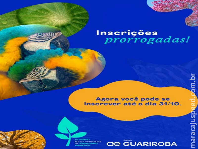 Prorrogadas as inscrições para o 14º Prêmio Águas Guariroba de Jornalismo Ambiental Prorrogadas as inscrições para o 14º Prêmio Águas Guariroba de Jornalismo Ambiental
