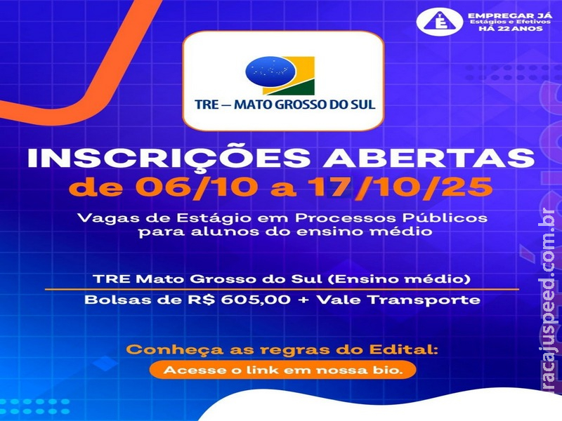 TRE-MS abre inscrições para processo seletivo de estágio de ensino médio