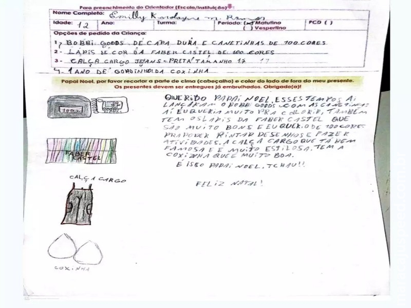 Criança pede 1 ano de coxinha de presente em cartinha da campanha dos Correios