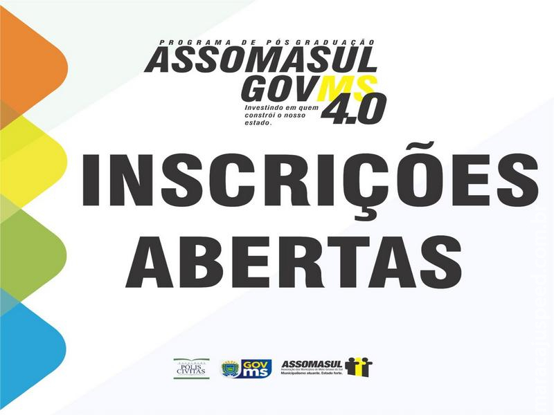 De 1º a 21 de novembro: Assomasul abre inscrições para pós-graduação gratuita voltada a servidores de 44 municípios