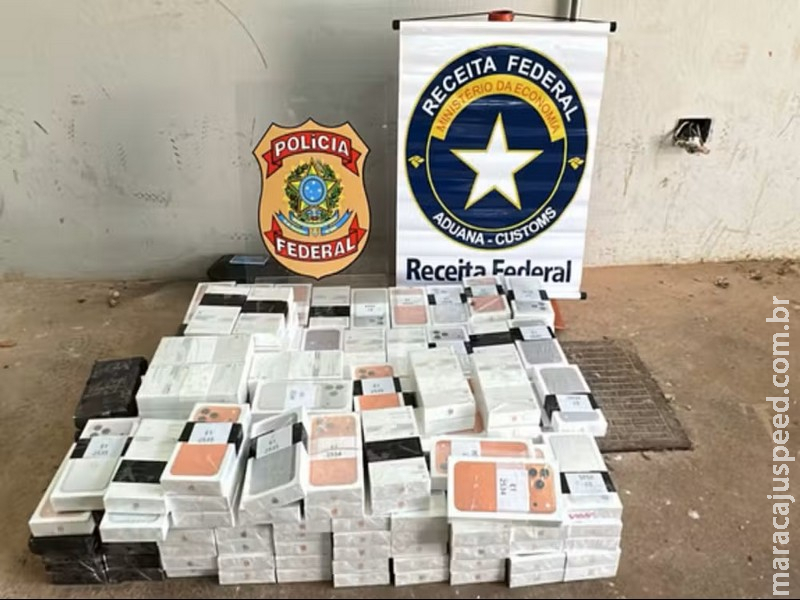 PF apreende 226 iPhones avaliados em R$ 2 milhões em fundo falso de carro na MS-162