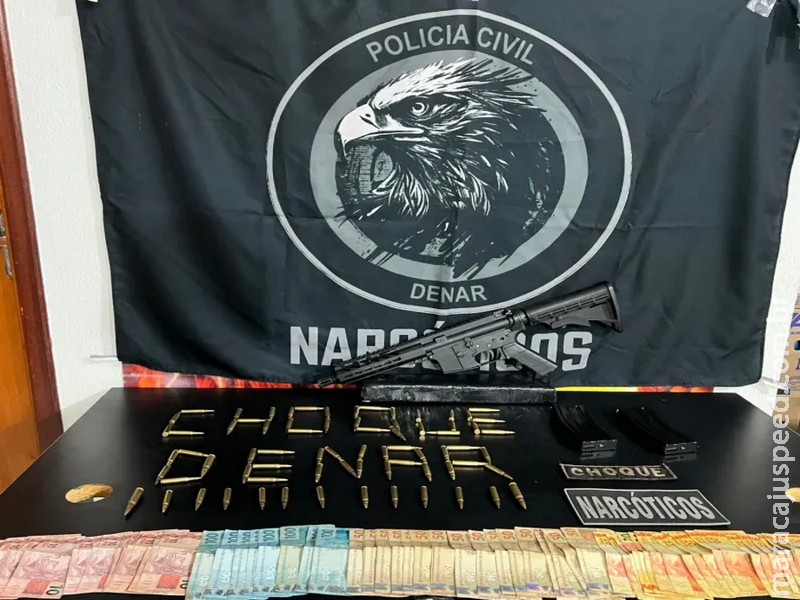 Polícias Civil e Militar prendem dois em flagrante e apreendem fuzil, munições e droga, em Campo Grande