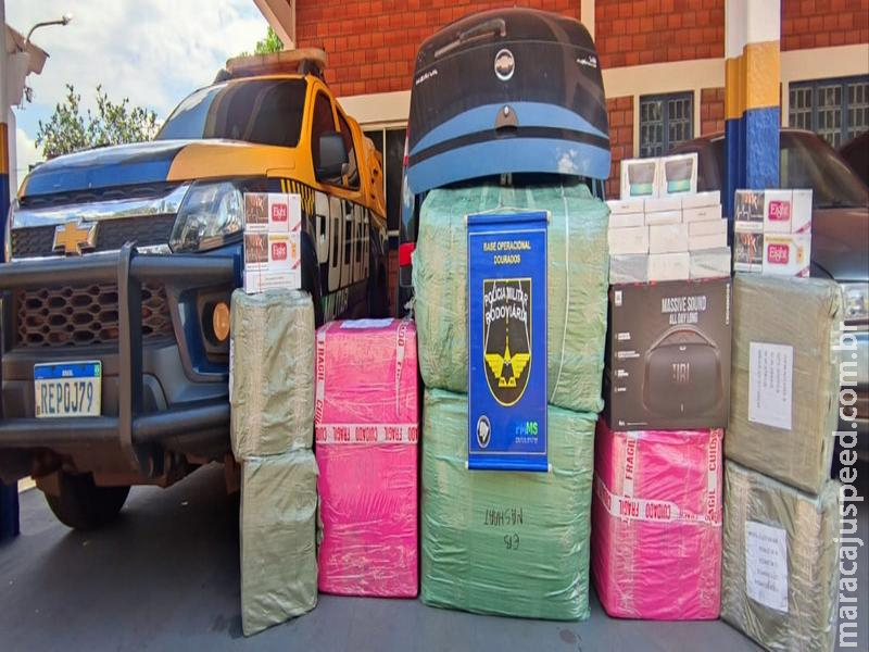 BPMRv apreende R$ 62 mil em celulares, cigarros e eletrônicos após interceptação na MS-379