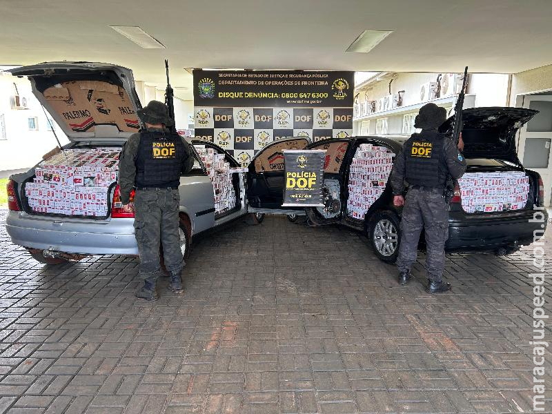 DOF apreende dois carros carregados com cigarros contrabandeados do Paraguai