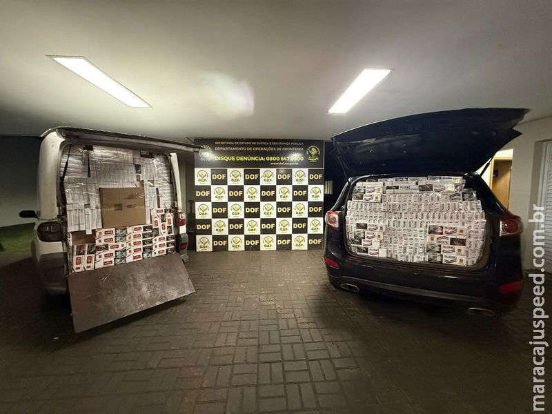 DOF apreende dois carros carregados com quase meio milhão de reais em cigarros contrabandeados