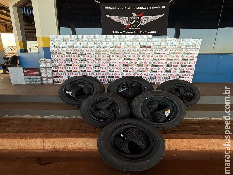 Maracaju: Contrabando de R$ 104 mil: BPMRv apreende cigarros, eletrônicos e pneus após fuga na MS-164