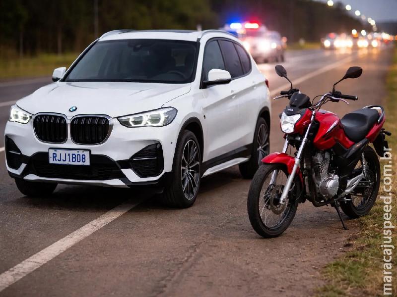 Motociclista embriagado colide com BMW avaliada em R$ 180 mil